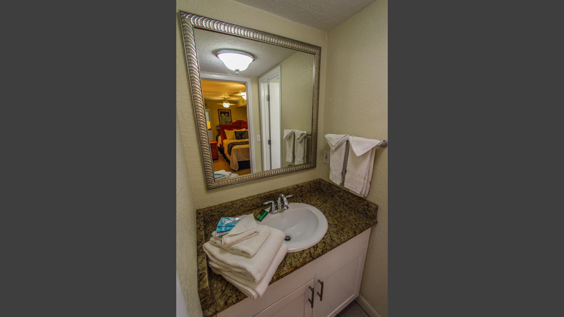 A clean bathroom at VRI's Mariner Beach Club in St. Pete Beach, Florida.